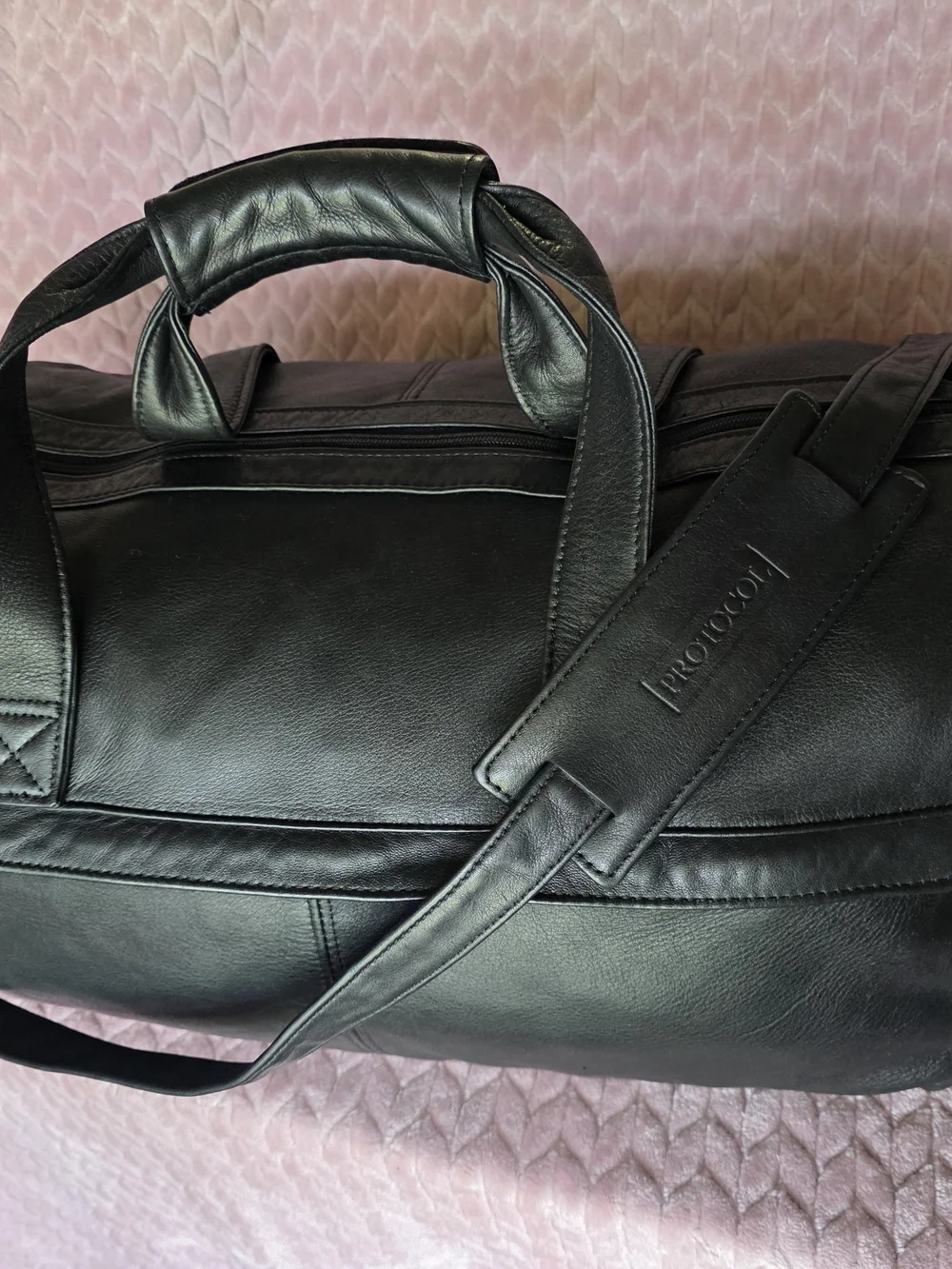 Black Leather Travel Duffel Bag for Men